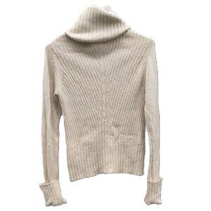 Calvin Klein Neutral Cream Sweater Turtle Neck Fold Over Pattern Size Large?